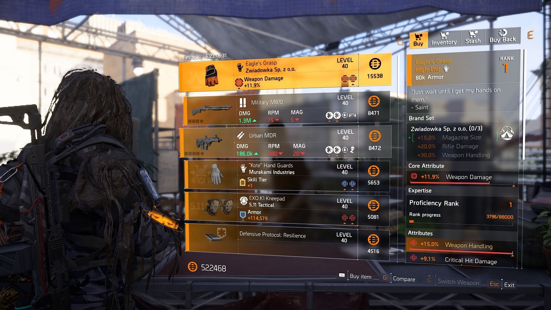 The Division 2 vendor found at the Theatre Settlement (Image via Sportskeeda Gaming || Ubisoft)
